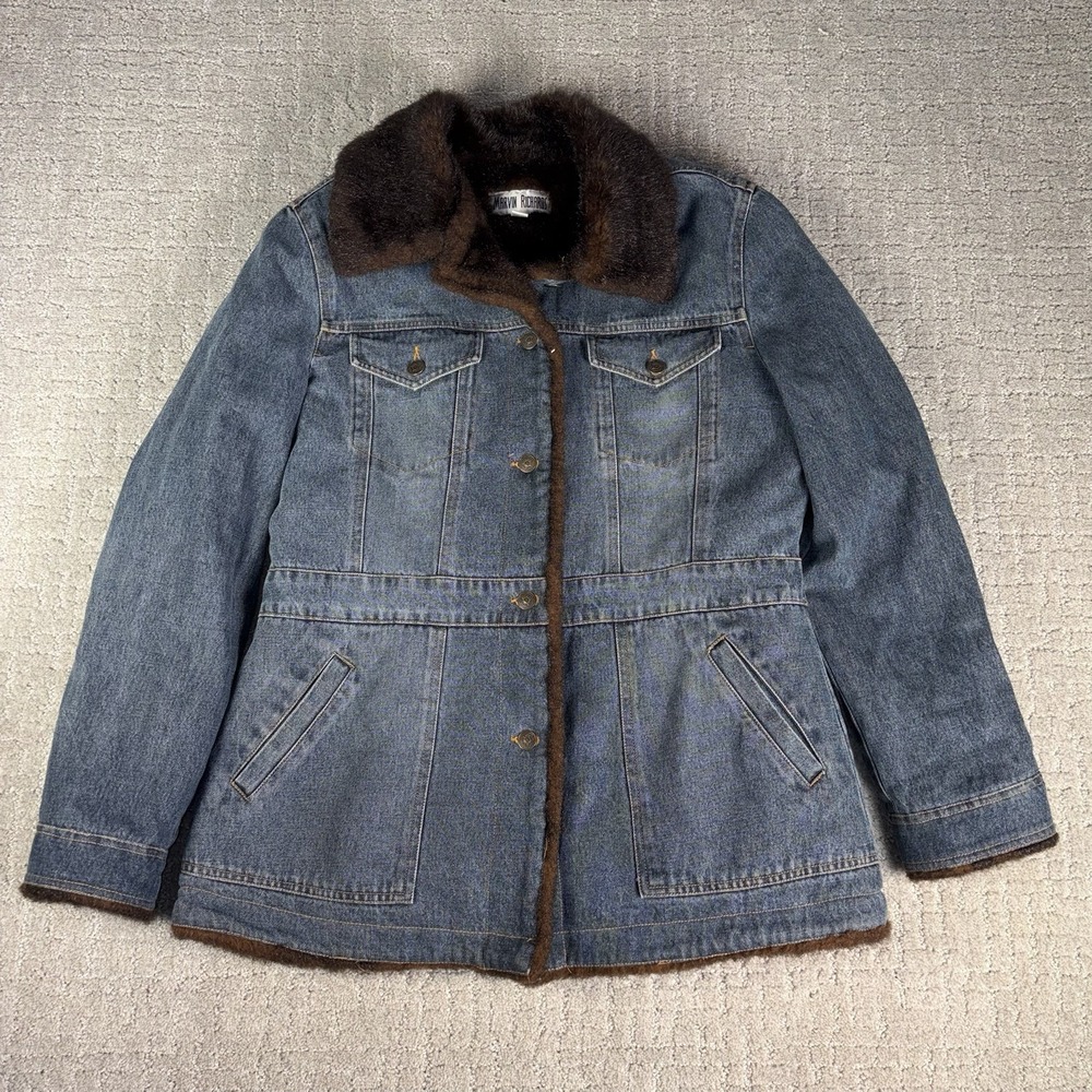 Marvin Richards Vintage L Denim Fur Jacket Trimmed Western Cowgirl Trucker Coat